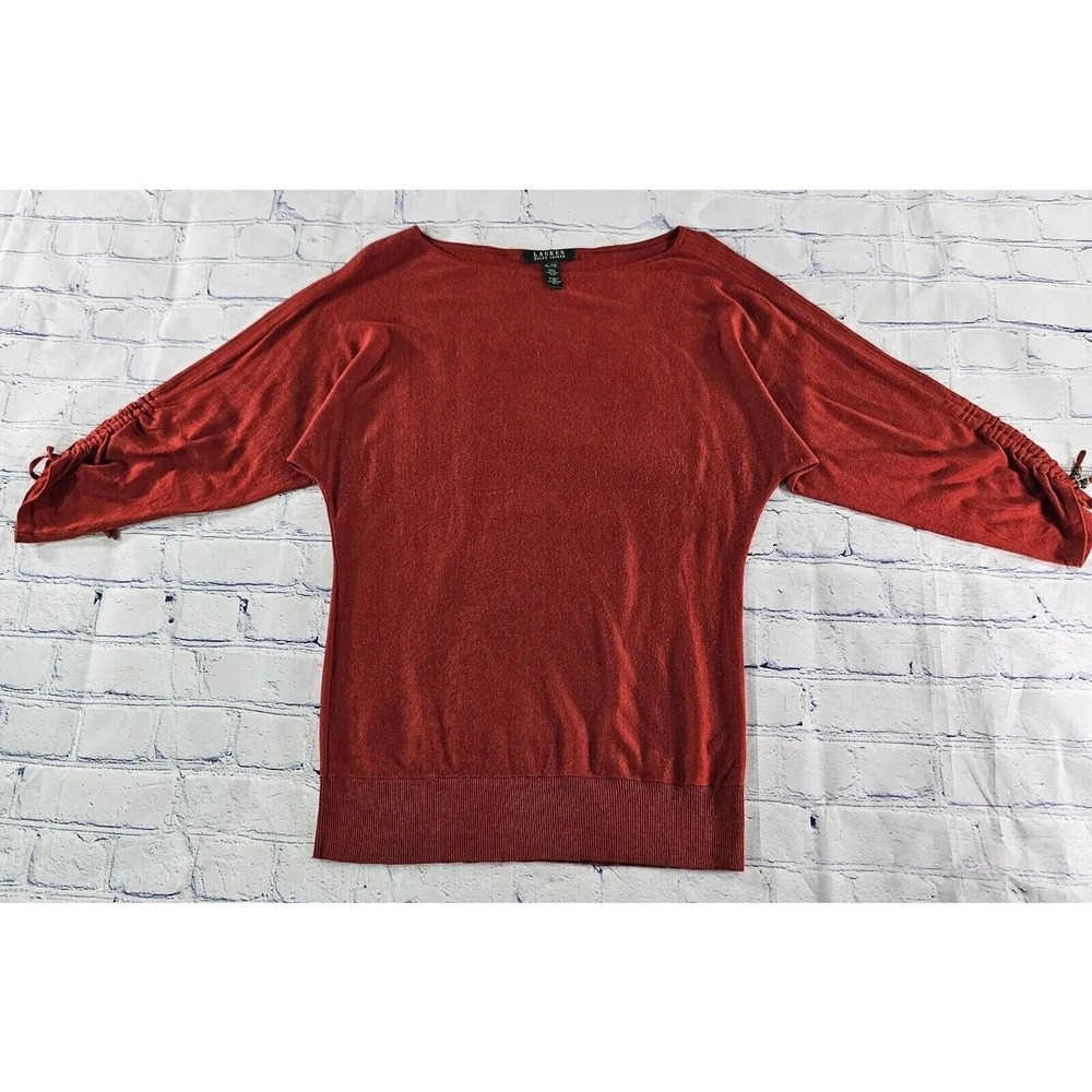 Lauren Ralph Lauren Silk Blend 3/4 Sleeve Red Shirt Blouse Top WOMENS SIZE XL